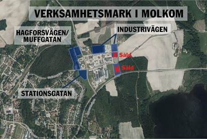 Översiktsbild av tillgänglig mark för industri i Molkom