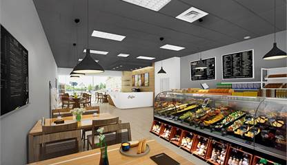 Visionsbild av butikslokalen som kafé