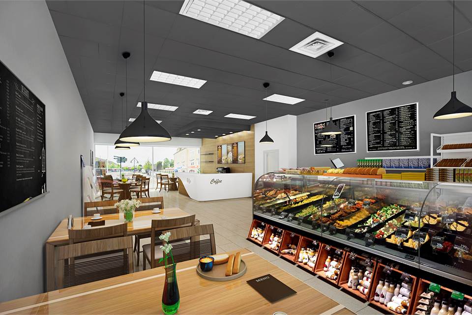 Visionsbild av butikslokalen som kafé