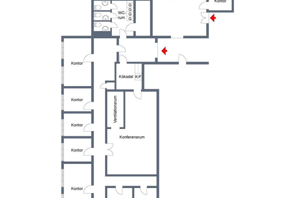 Planritning över kontorshotellet våning 2