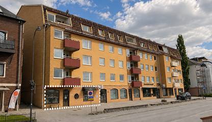 Prickad linje visar lokalen mot Bogesundsgatan. Bogesundsgatan 14