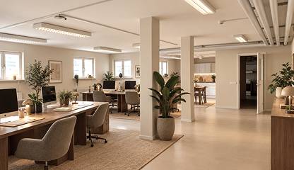 AI-genererad bild som visar lokalen som kontor. Tormenåsgatan 15