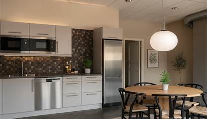 Visualisering av möblerat och ommålat kök. Lidaholmsgatan 3