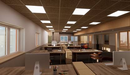 Del 1 kontorslandskap. Bilden är en rendering från en arkitektbyrå. Stationsgatan 14
