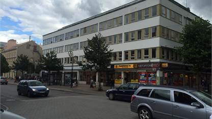 Fasad mot nordväst Ledig lokal, Nya Boulevarden 10, Centrala Kristianstad, Kristianstad