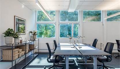 Fönster i flera höjder ger ljus på arbetsplatserna.