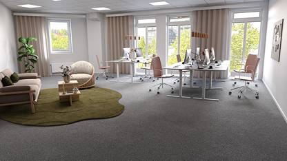 Illustrerad bild över öppet kontorslandskap/lounge Ledig lokal, Teknikringen 4B, Mjärdevi, Linköping