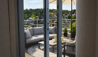 Terrass på översta våningsplanet (visualisering) Stormbyvägen 6