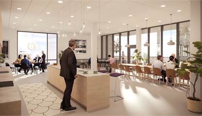 Personalutrymme med öppet kök (visionsbild) Bures Gata 7