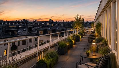 Magnifik privat terrass som sträcker sig runt lokalen på plan 8 - Top floor Norrtullsgatan 6