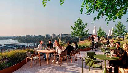 Gemensam terrass högst upp i huset, det finns 9 terrasser till! Franzéngatan 17
