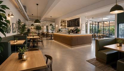 AI genererad bild, restaurang verksamhet Hammarbyvägen 16